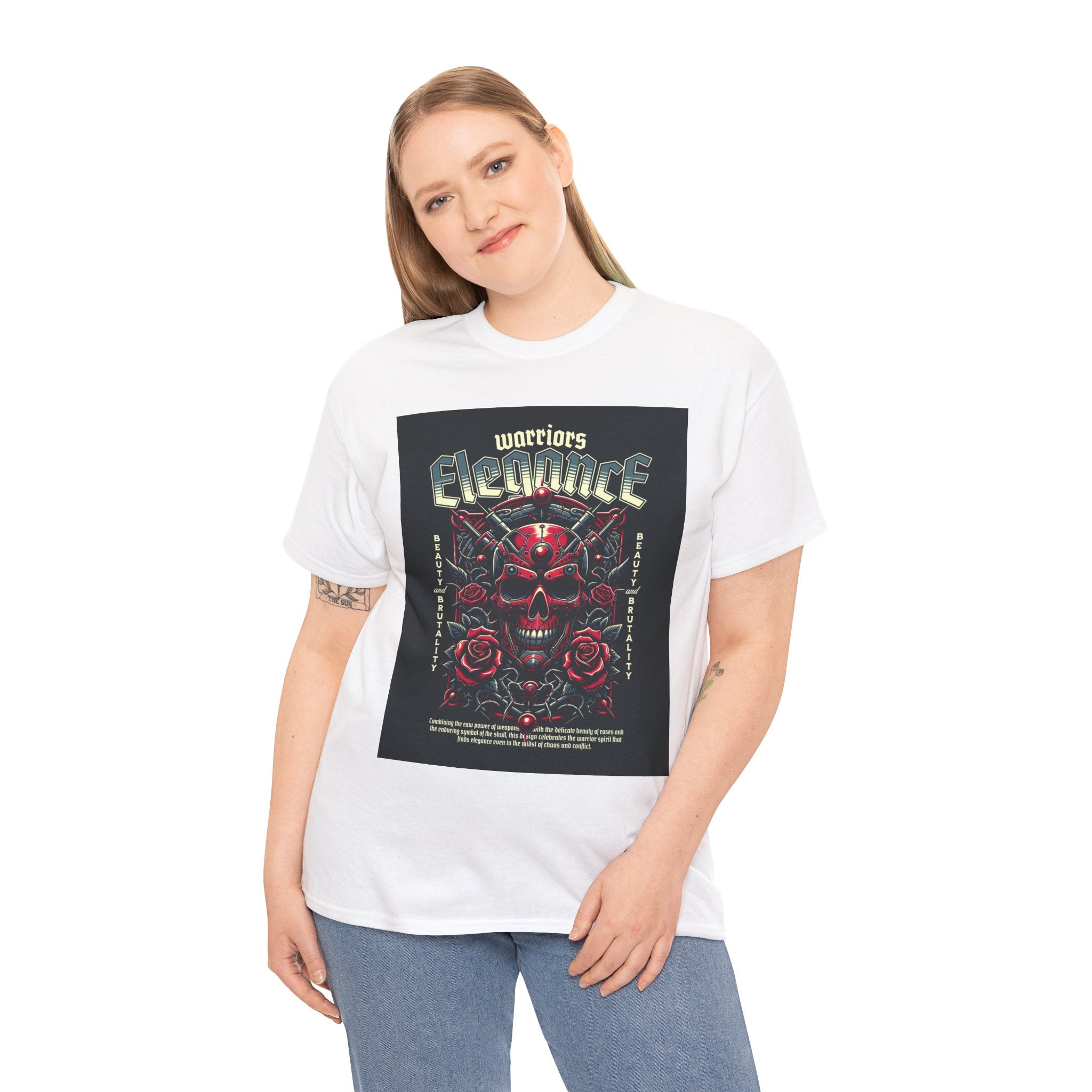 Warriors Electric Skull T‑Shirt — Red Skull & Roses Rock Graphic Tee