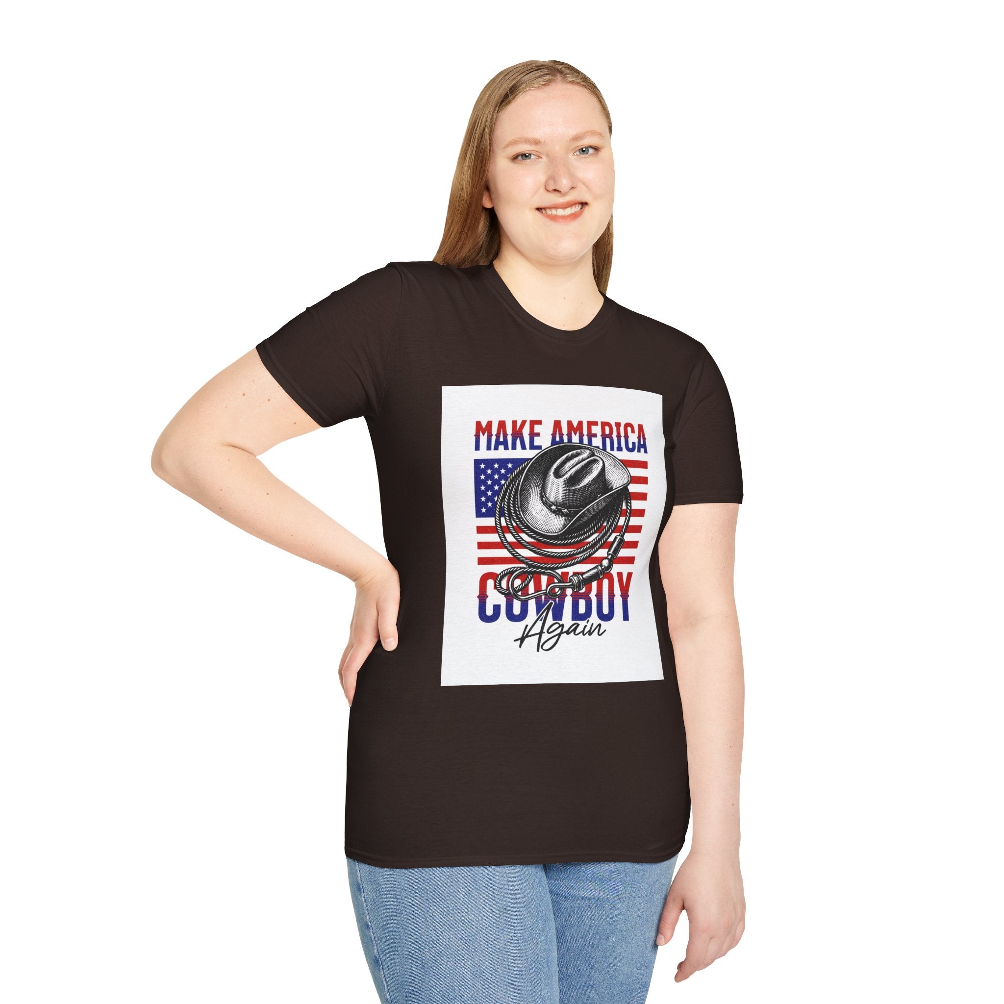 Make America Cowboy Again T-Shirt — Patriotic Western Flag Tee