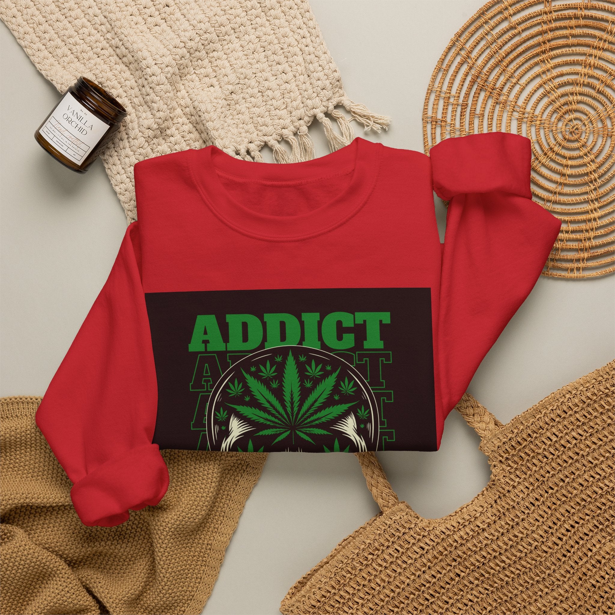 Skull & Cannabis 'Addict' Crewneck Sweatshirt — Conquer Your High Graphic Sweatshirt