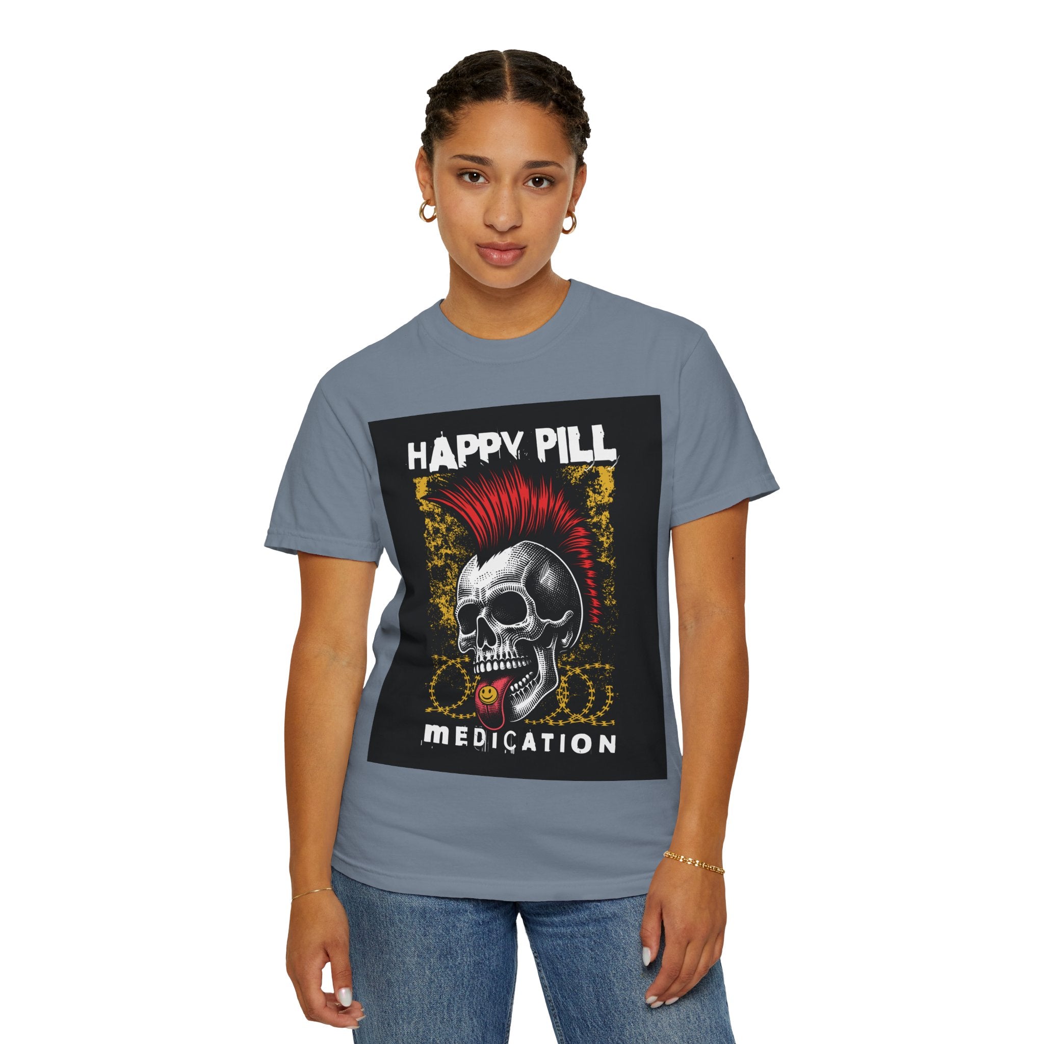 Happy Pill Punk Skull T-Shirt — 'Happy Pill Medication' Graphic Tee
