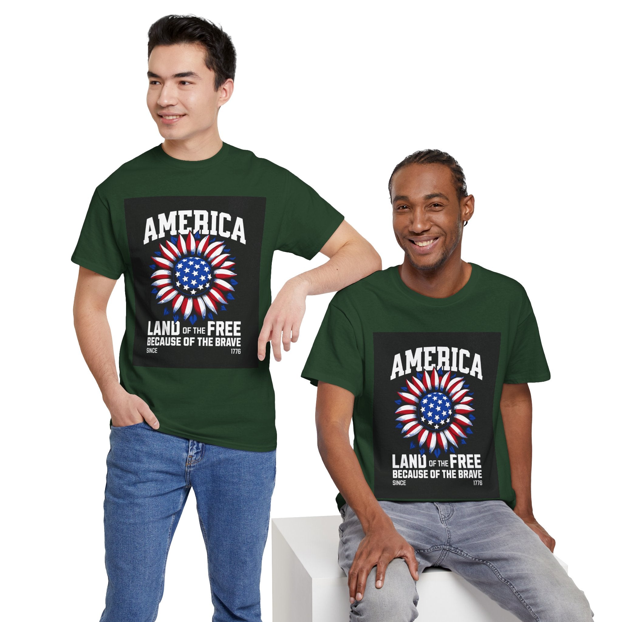 Patriotic America Tee — "Land of the Free Because of the Brave" Cotton T-Shirt