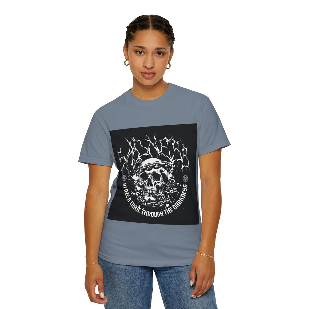 Graphic T-Shirt — 'Break a Path Through the Darkness' Skull Lightning Design