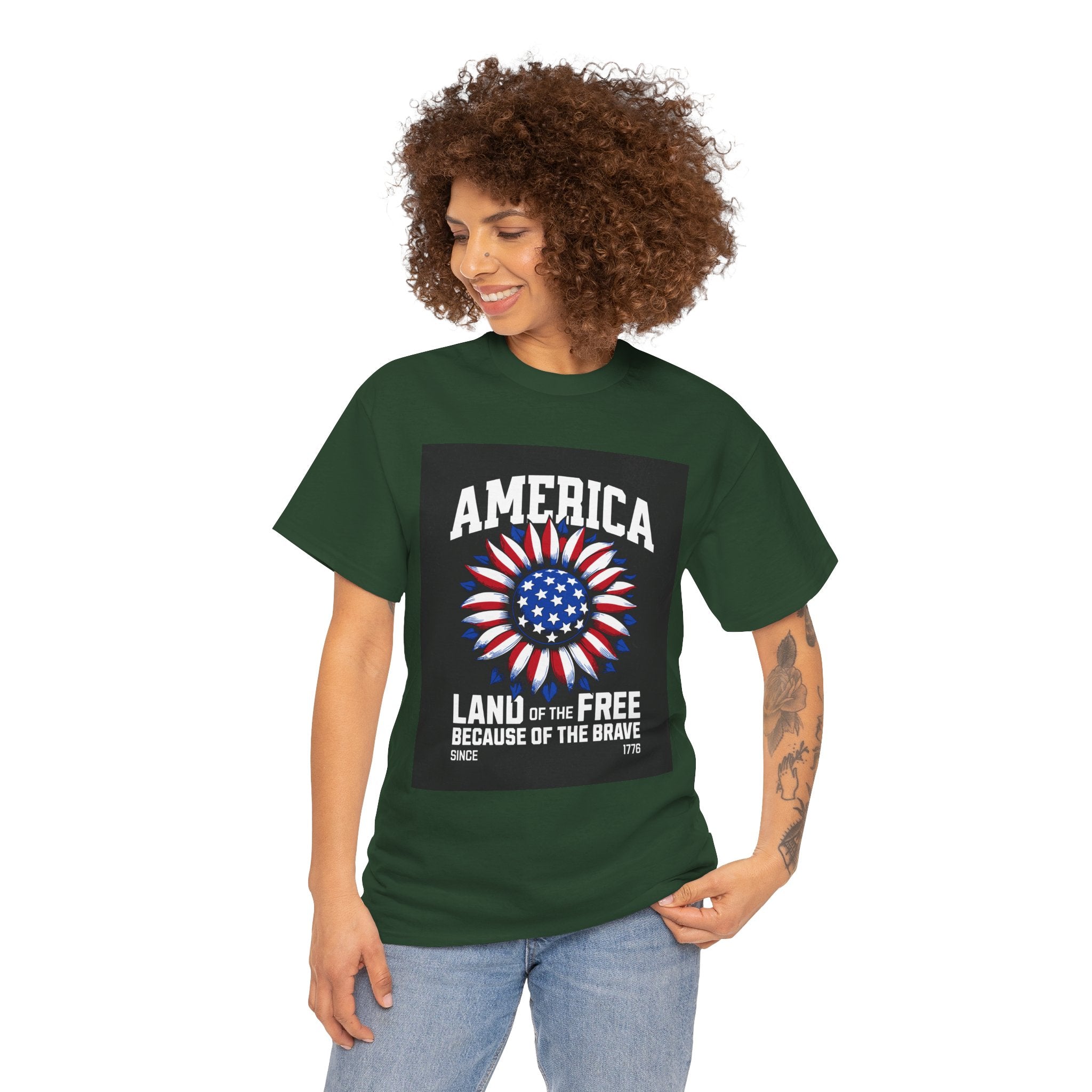 Patriotic America Tee — "Land of the Free Because of the Brave" Cotton T-Shirt