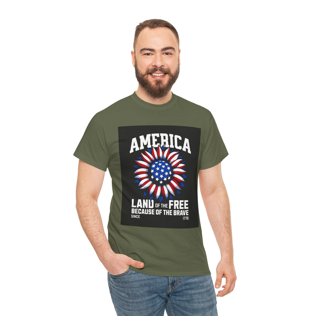 Patriotic America Tee — "Land of the Free Because of the Brave" Cotton T-Shirt