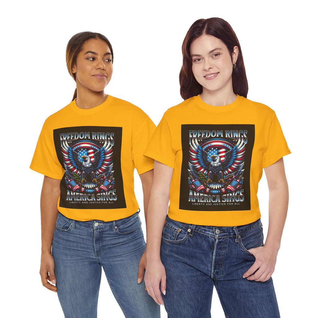 Eagle & American Flag Tee — "Freedom Rings, America Sings" Patriotic T-Shirt
