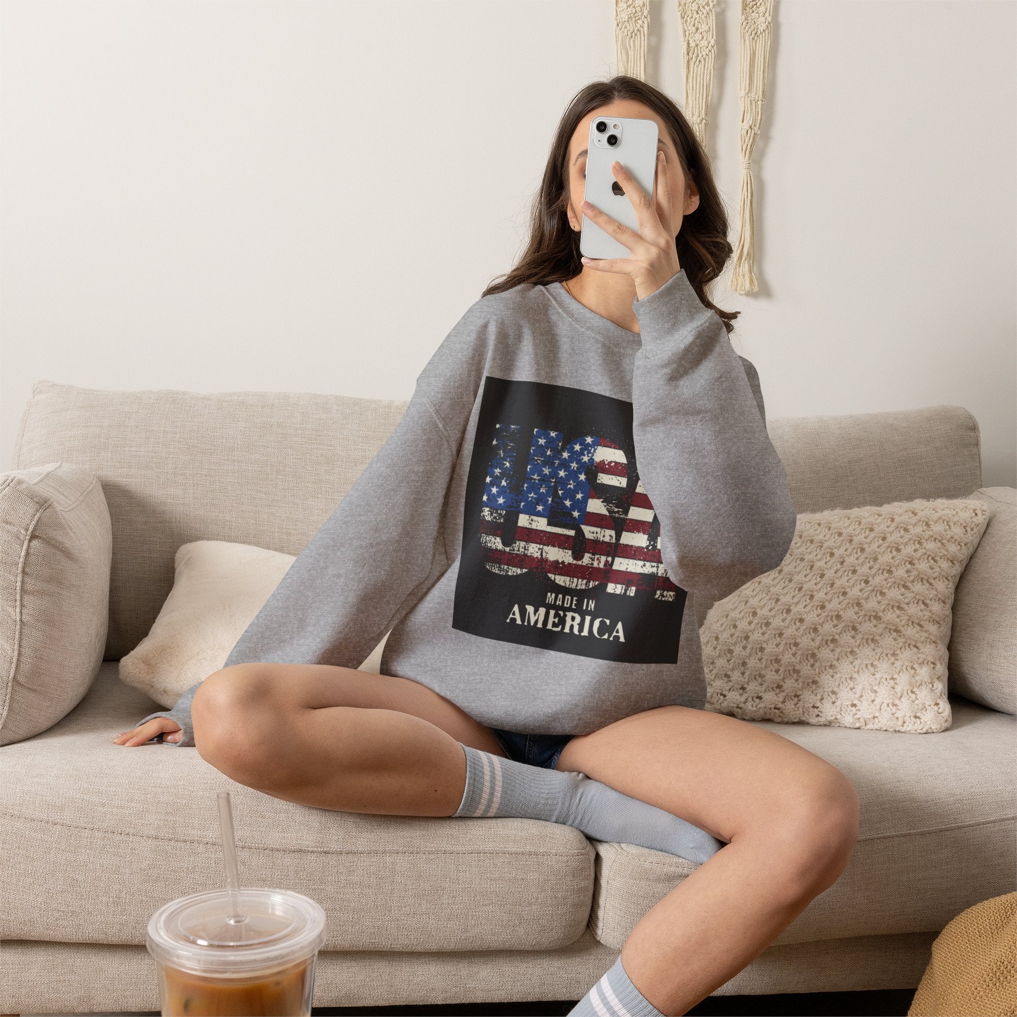 Made in America Flag Crewneck Sweatshirt — USA Vintage Patriotic Pullover