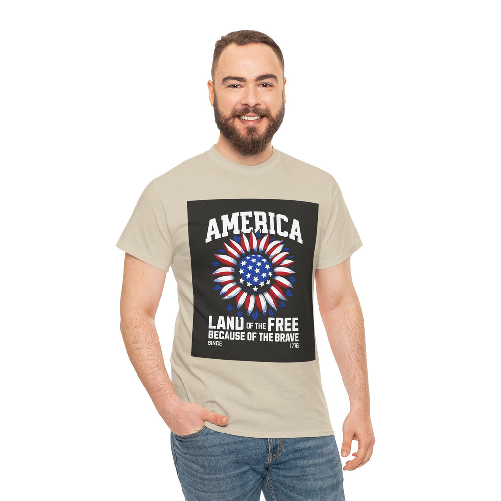 Patriotic America Tee — "Land of the Free Because of the Brave" Cotton T-Shirt