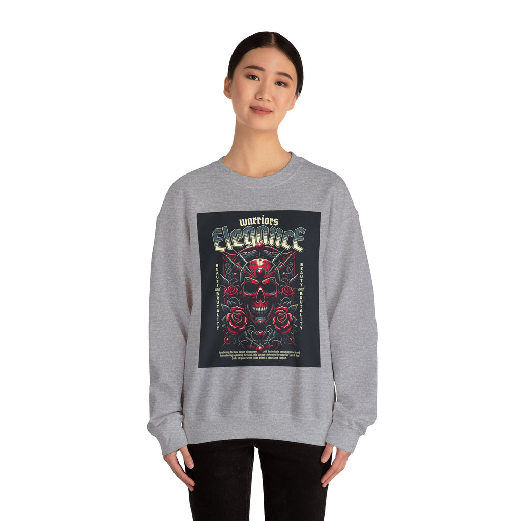 Crewneck Sweatshirt – "Warriors Electric" Skull & Roses Graphic
