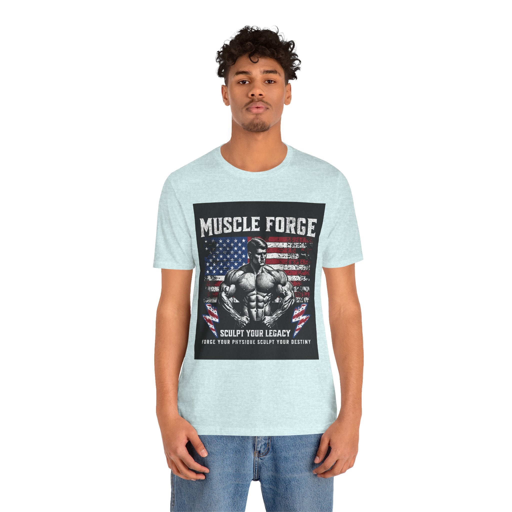 Muscle Forge American Flag Gym Tee — "Sculpt Your Legacy" Fitness T-Shirt