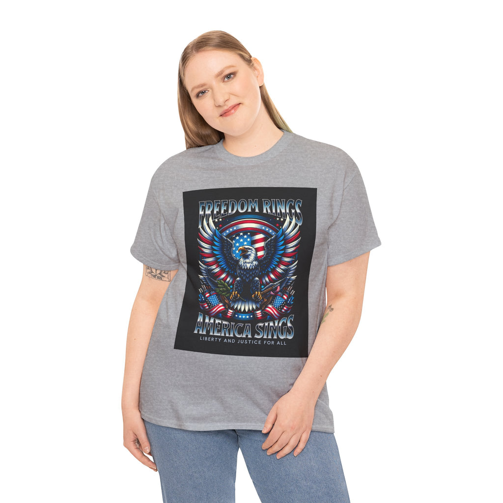 Eagle & American Flag Tee — "Freedom Rings, America Sings" Patriotic T-Shirt