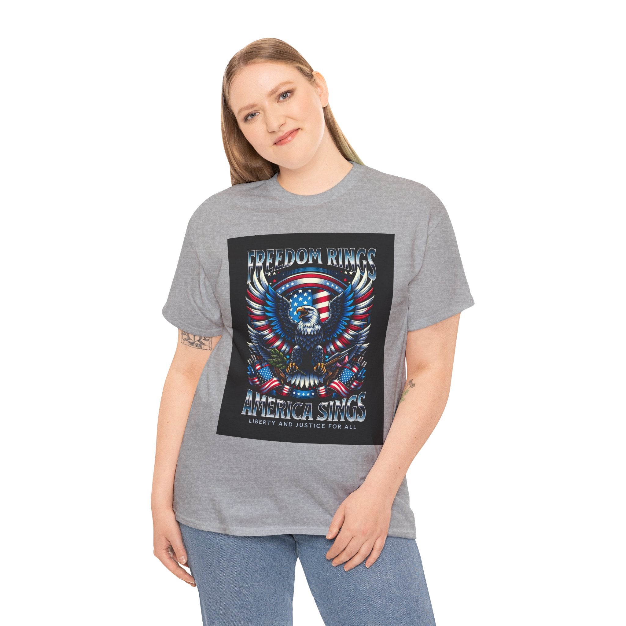 Eagle & American Flag Tee — "Freedom Rings, America Sings" Patriotic T-Shirt