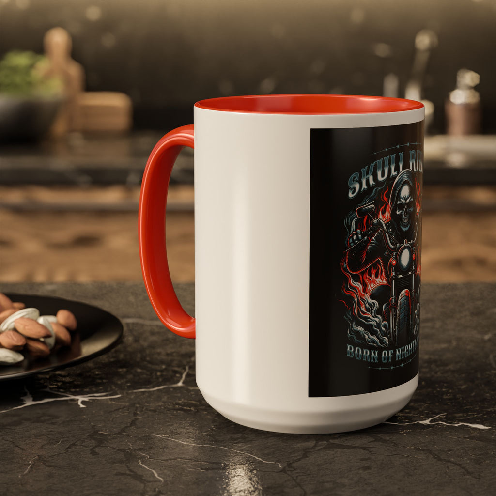 Skull Rider Motorcycle Mug – "Born of Nightmares" Biker Coffee Cup (11oz/15oz)