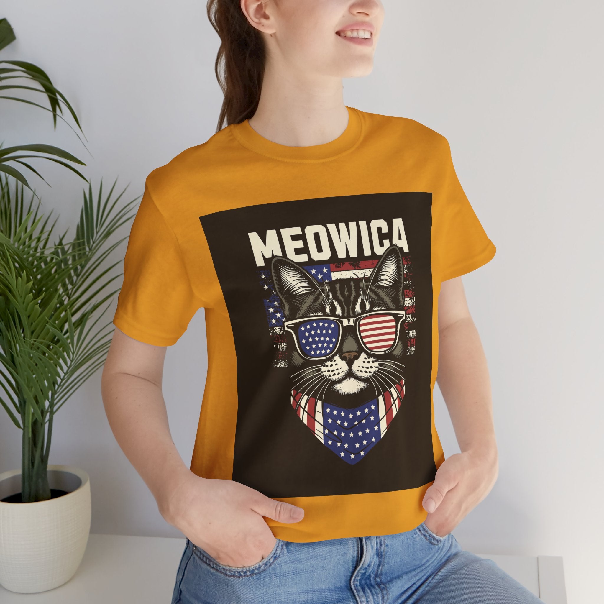 Meowica Cat Tee — Patriotic USA Flag Sunglasses Graphic T-Shirt