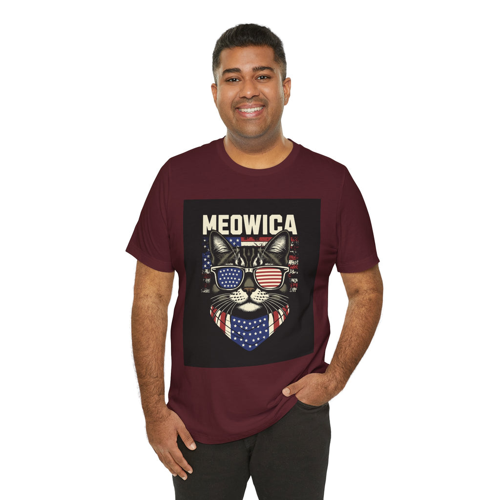 Meowica Cat Tee — Patriotic USA Flag Sunglasses Graphic T-Shirt