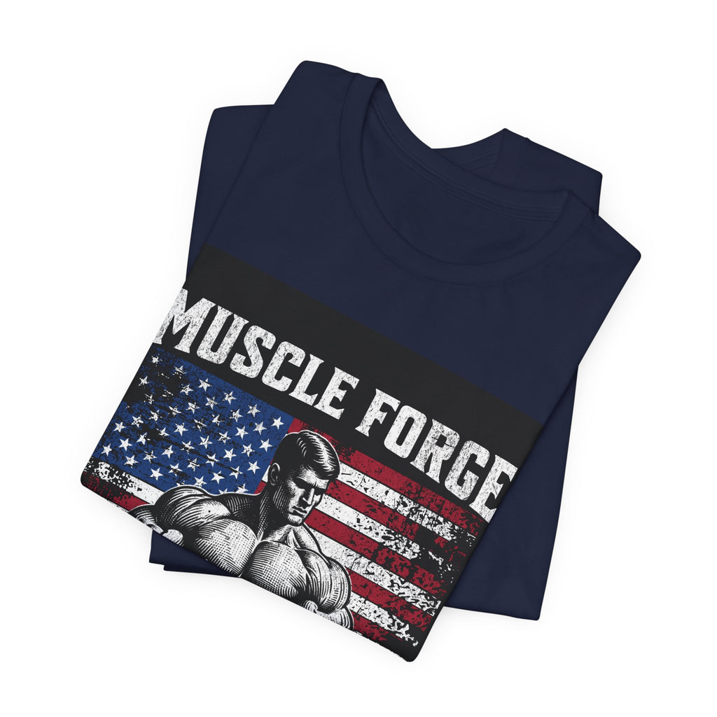 Muscle Forge American Flag Gym Tee — "Sculpt Your Legacy" Fitness T-Shirt