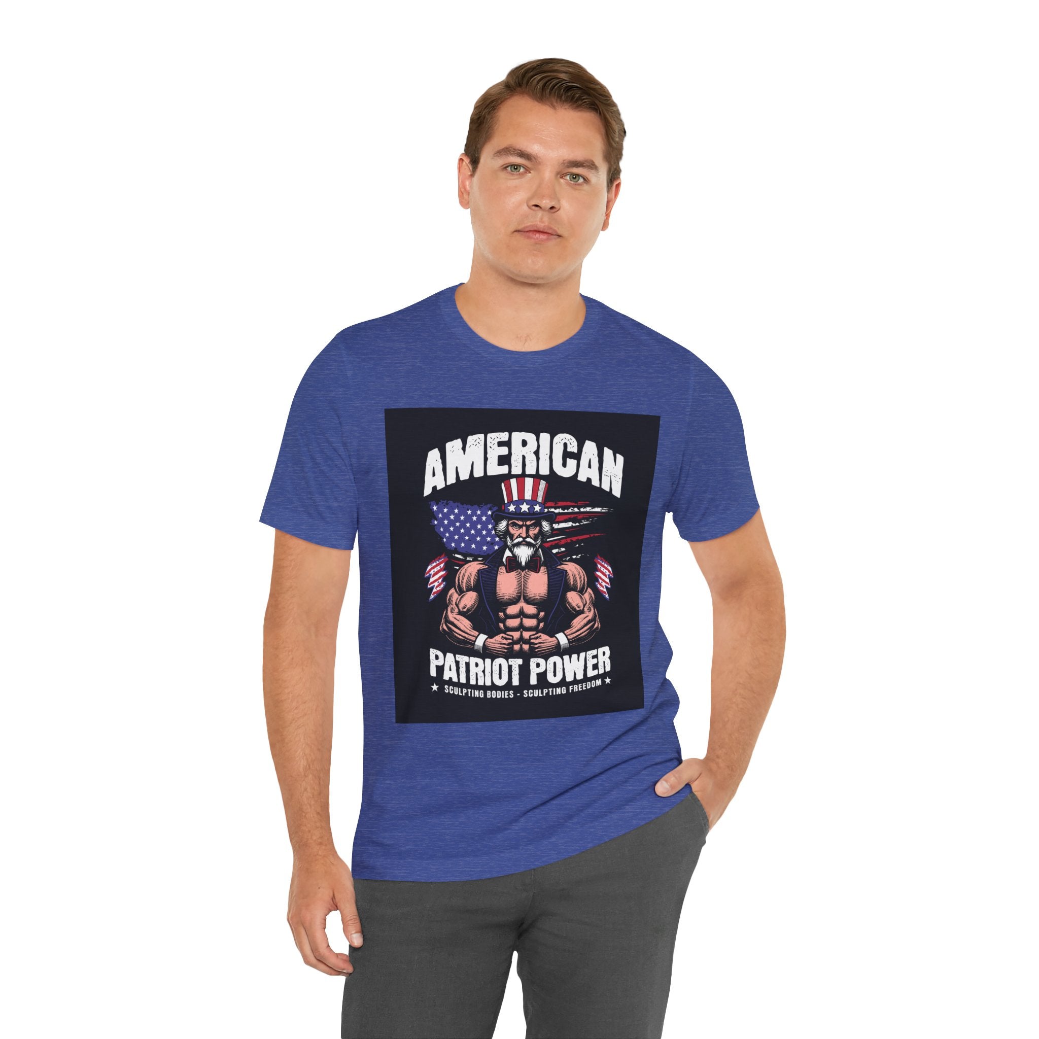 Patriot Power T-Shirt — American Flag Uncle Sam Muscle Graphic Tee