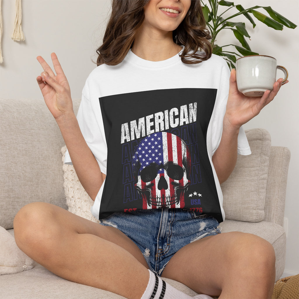 American Skull Flag T-Shirt — "American Forever" Patriotic Graphic Tee
