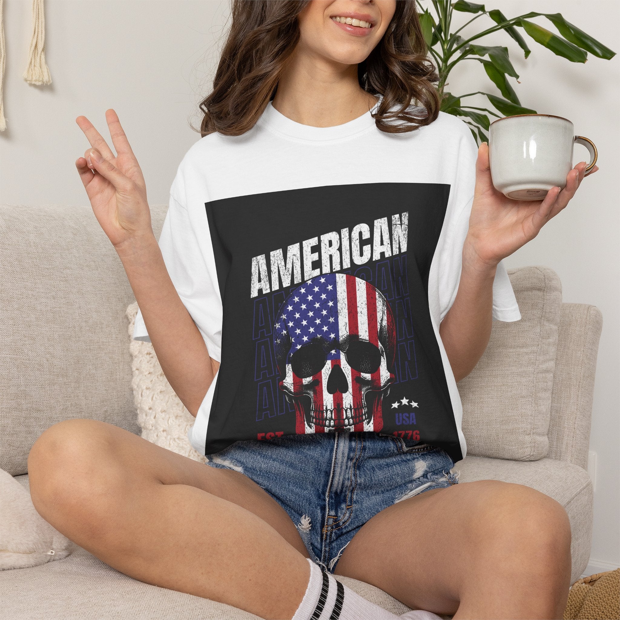 American Skull Flag T-Shirt — "American Forever" Patriotic Graphic Tee