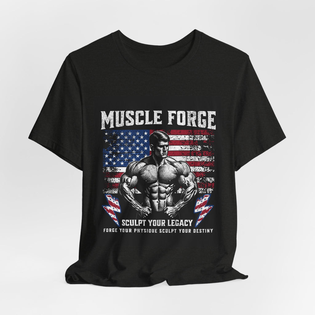 Muscle Forge American Flag Gym Tee — "Sculpt Your Legacy" Fitness T-Shirt