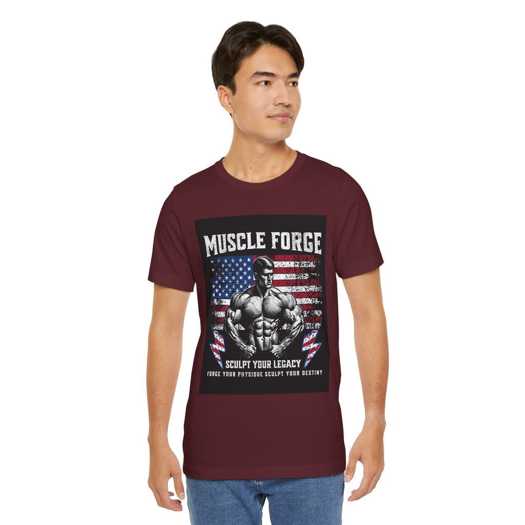 Muscle Forge American Flag Gym Tee — "Sculpt Your Legacy" Fitness T-Shirt