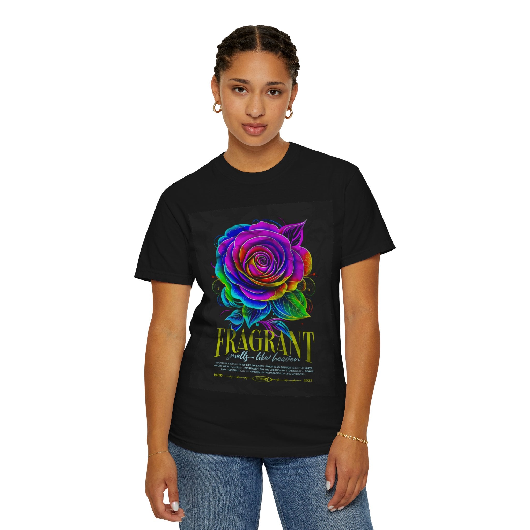 Fragrant Rainbow Rose T-Shirt — Vibrant Floral Graphic Tee