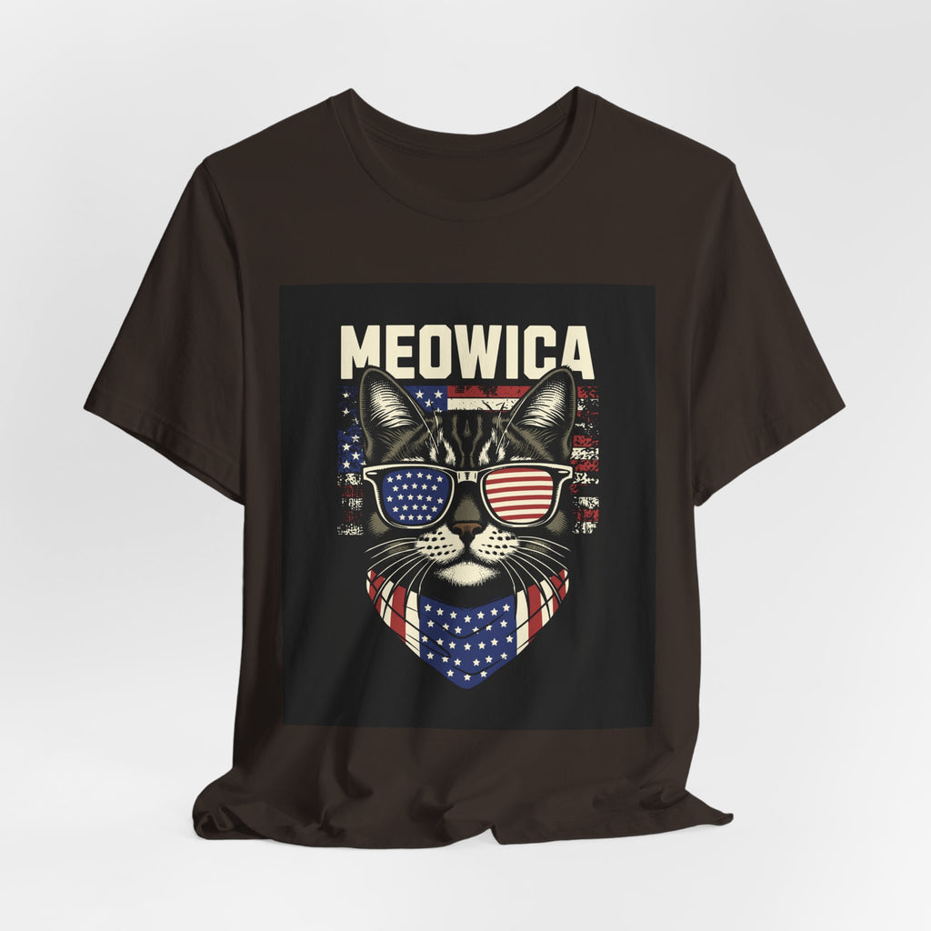 Meowica Cat Tee — Patriotic USA Flag Sunglasses Graphic T-Shirt
