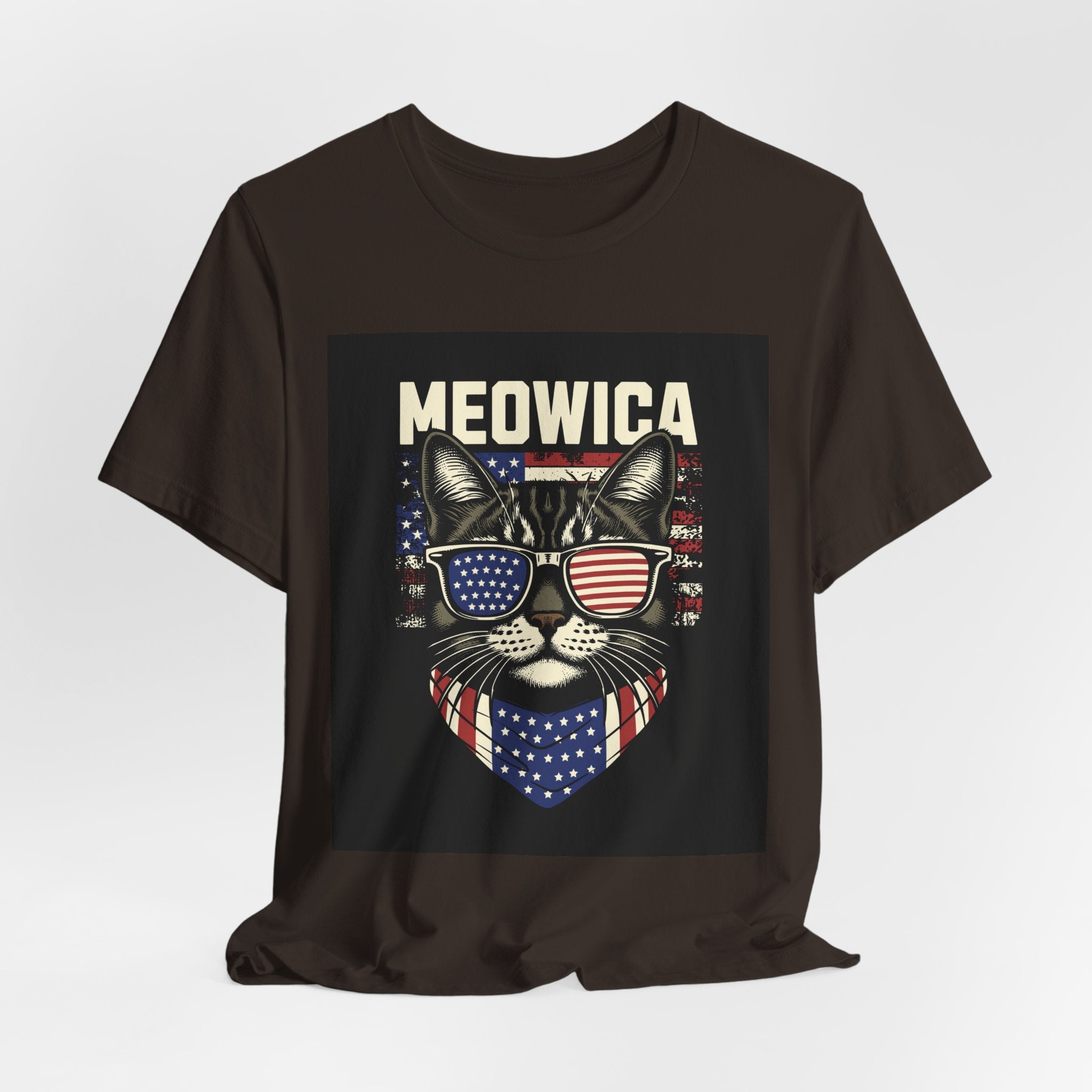 Meowica Cat Tee — Patriotic USA Flag Sunglasses Graphic T-Shirt