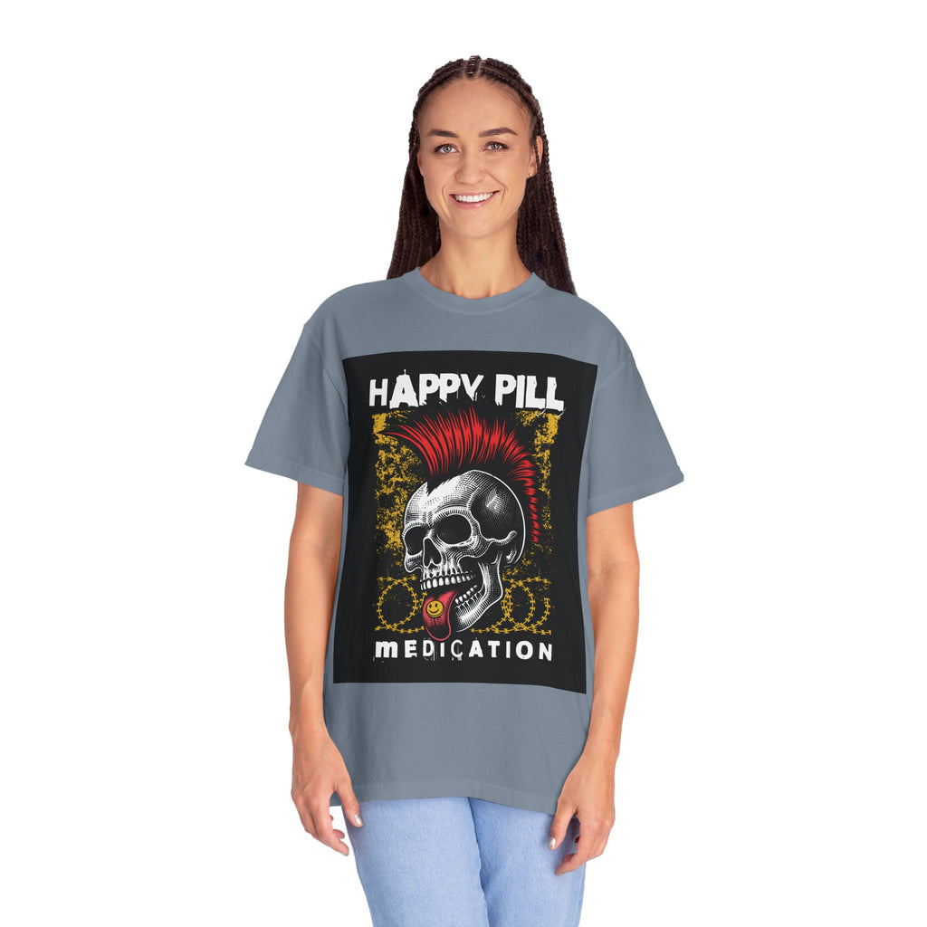Happy Pill Punk Skull T-Shirt — 'Happy Pill Medication' Graphic Tee