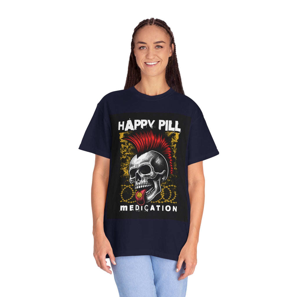 Happy Pill Punk Skull T-Shirt — 'Happy Pill Medication' Graphic Tee