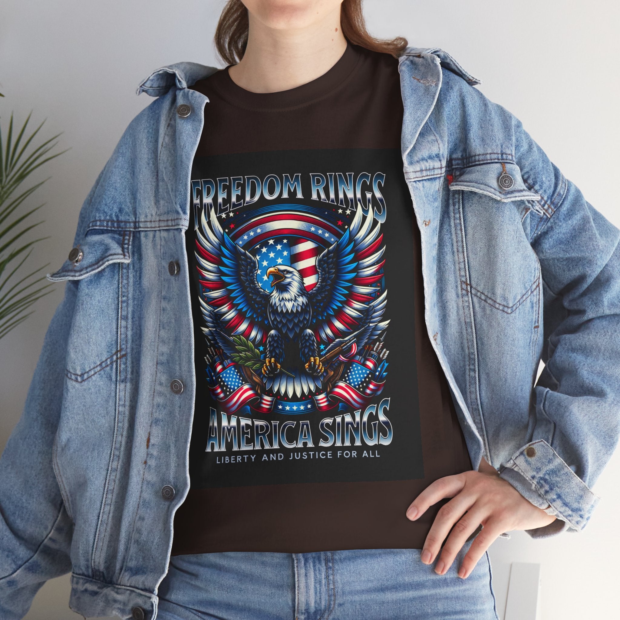Eagle & American Flag Tee — "Freedom Rings, America Sings" Patriotic T-Shirt