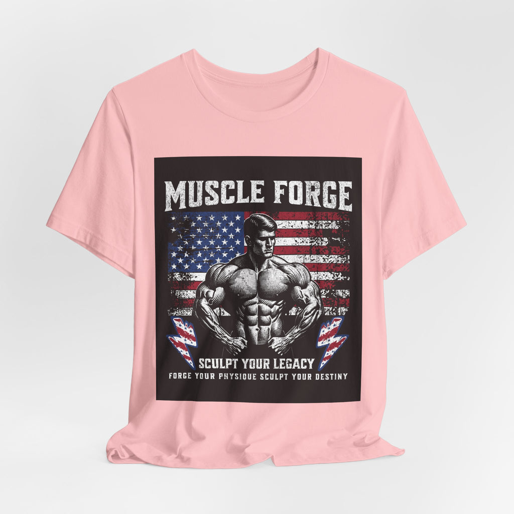 Muscle Forge American Flag Gym Tee — "Sculpt Your Legacy" Fitness T-Shirt