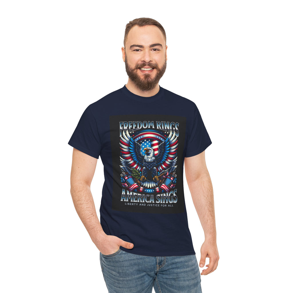 Eagle & American Flag Tee — "Freedom Rings, America Sings" Patriotic T-Shirt