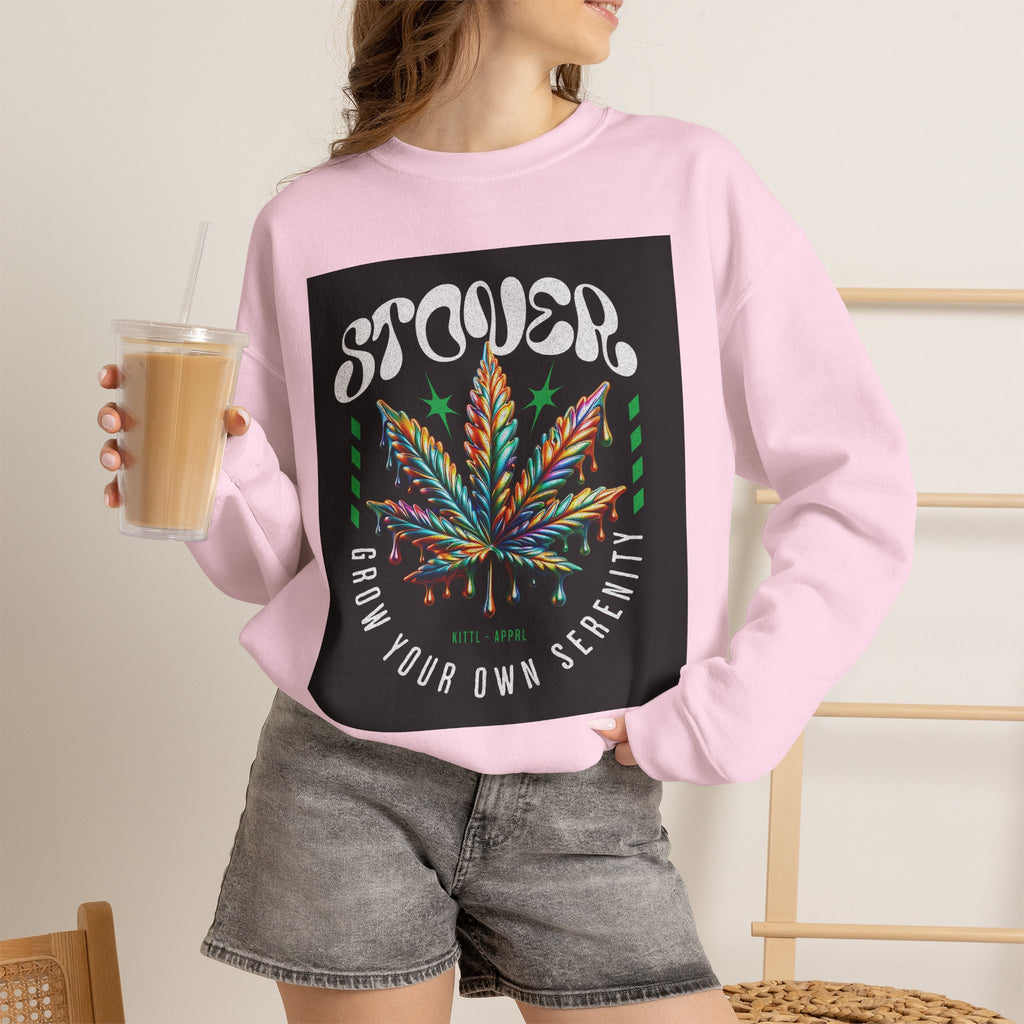 Sweatshirt — Stoner 'Grow Your Own Serenity' Colorful Cannabis Leaf Crewneck