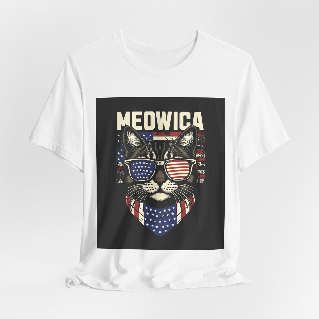 Meowica Cat Tee — Patriotic USA Flag Sunglasses Graphic T-Shirt