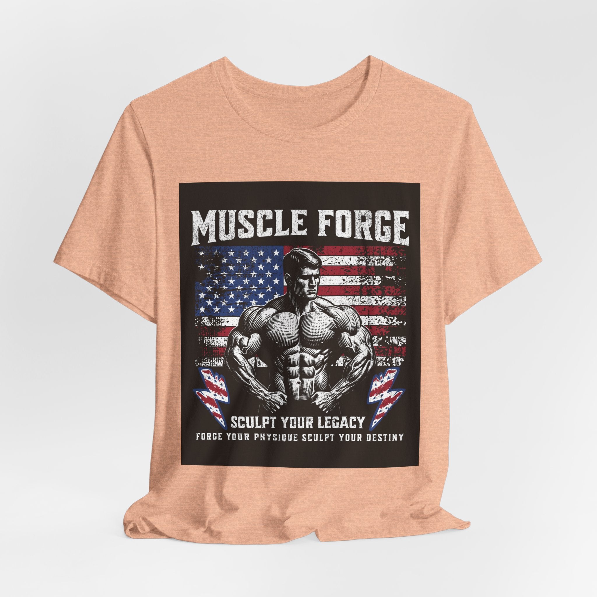 Muscle Forge American Flag Gym Tee — "Sculpt Your Legacy" Fitness T-Shirt