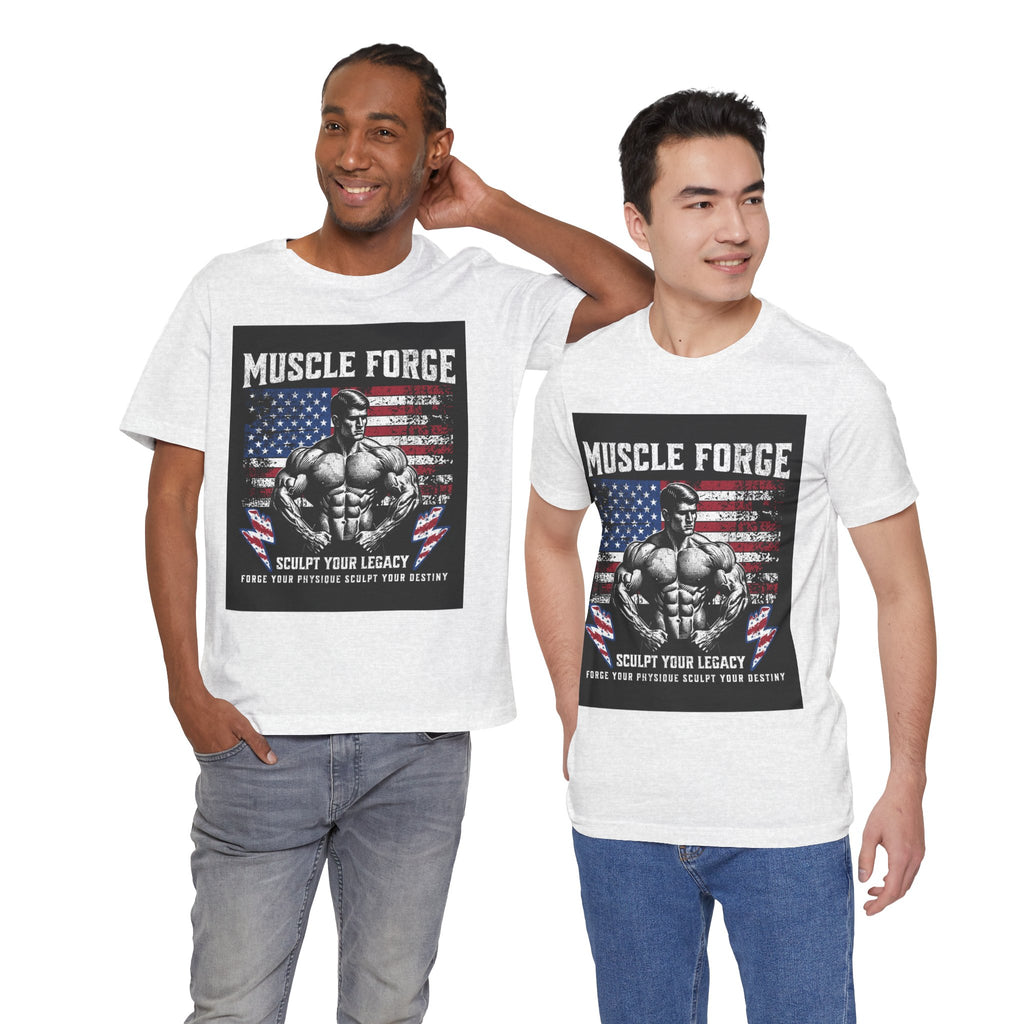 Muscle Forge American Flag Gym Tee — "Sculpt Your Legacy" Fitness T-Shirt
