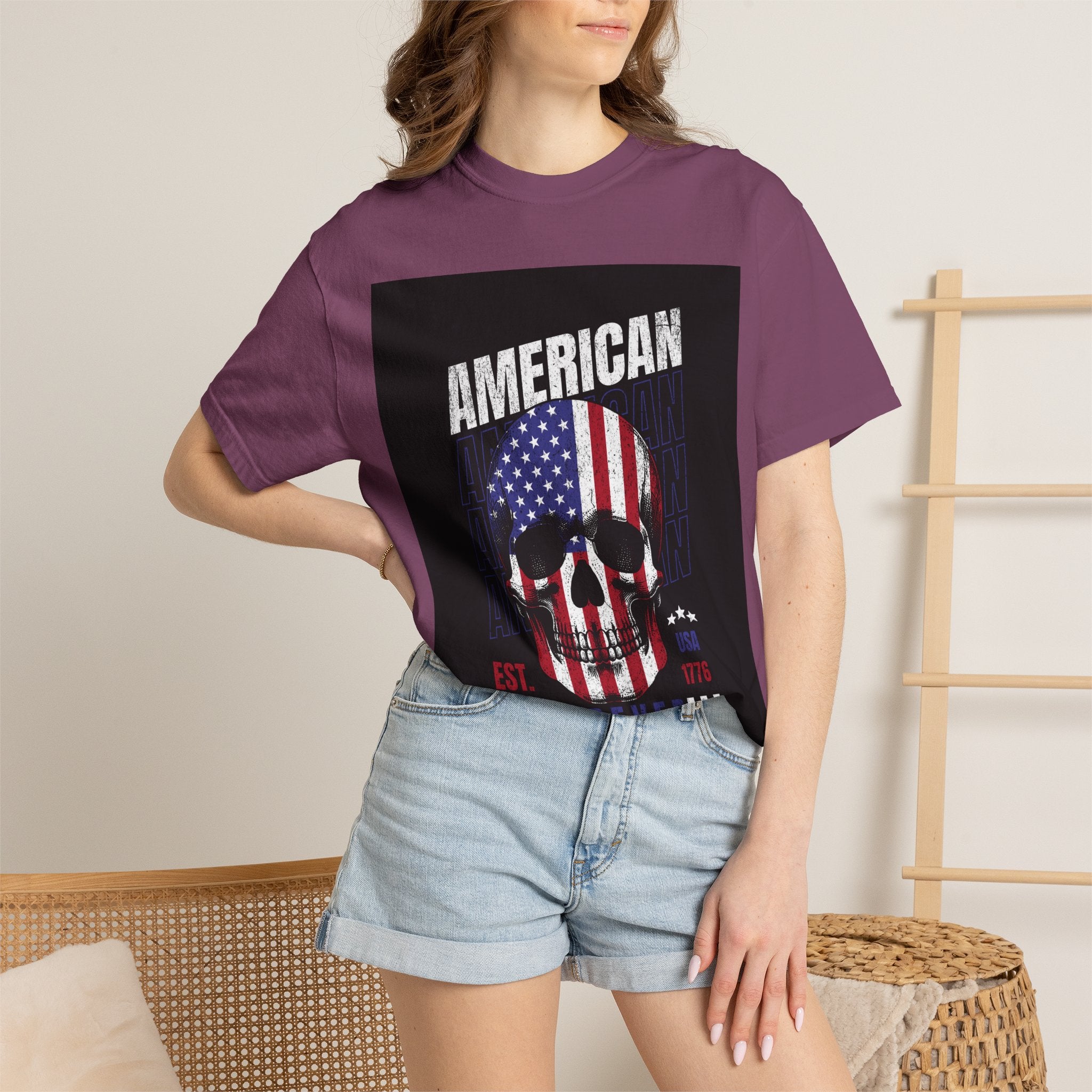 American Skull Flag T-Shirt — "American Forever" Patriotic Graphic Tee