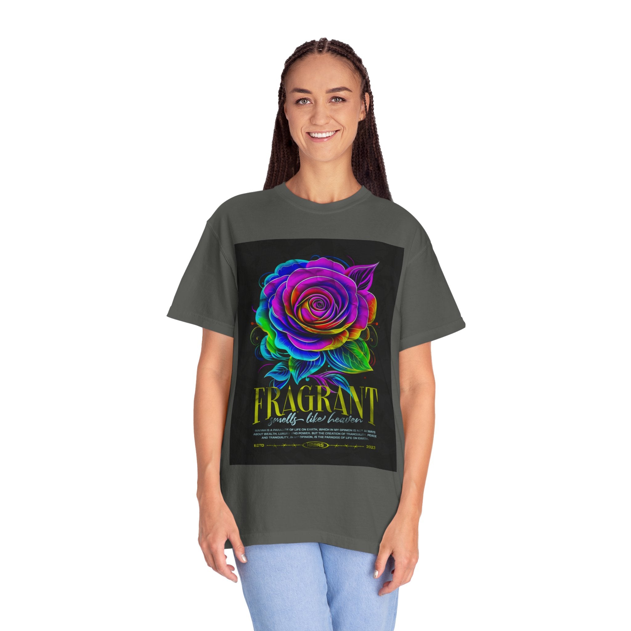 Fragrant Rainbow Rose T-Shirt — Vibrant Floral Graphic Tee