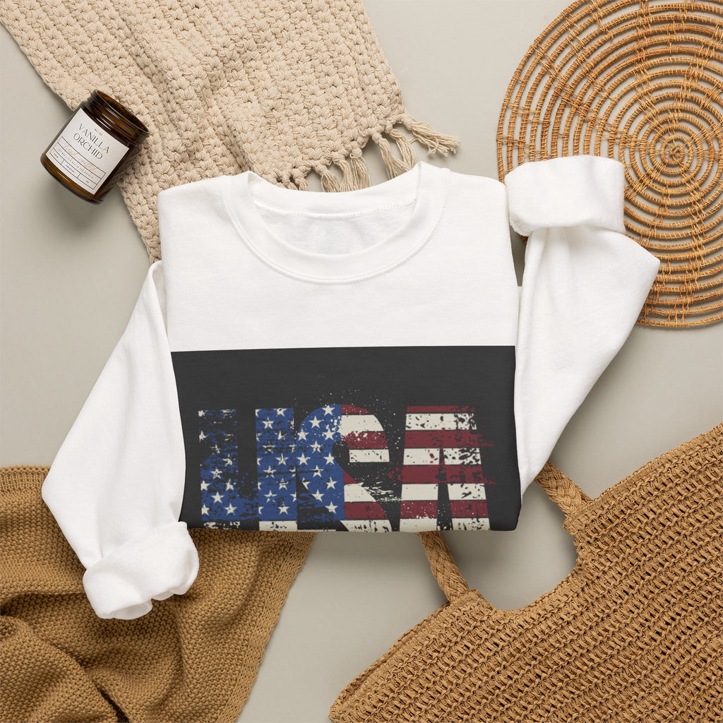 Made in America Flag Crewneck Sweatshirt — USA Vintage Patriotic Pullover