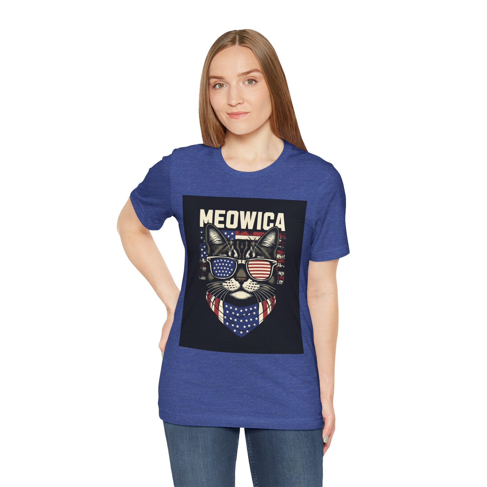 Meowica Cat Tee — Patriotic USA Flag Sunglasses Graphic T-Shirt