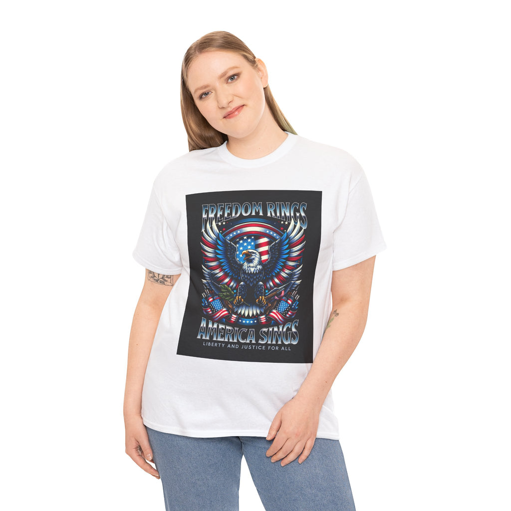 Eagle & American Flag Tee — "Freedom Rings, America Sings" Patriotic T-Shirt
