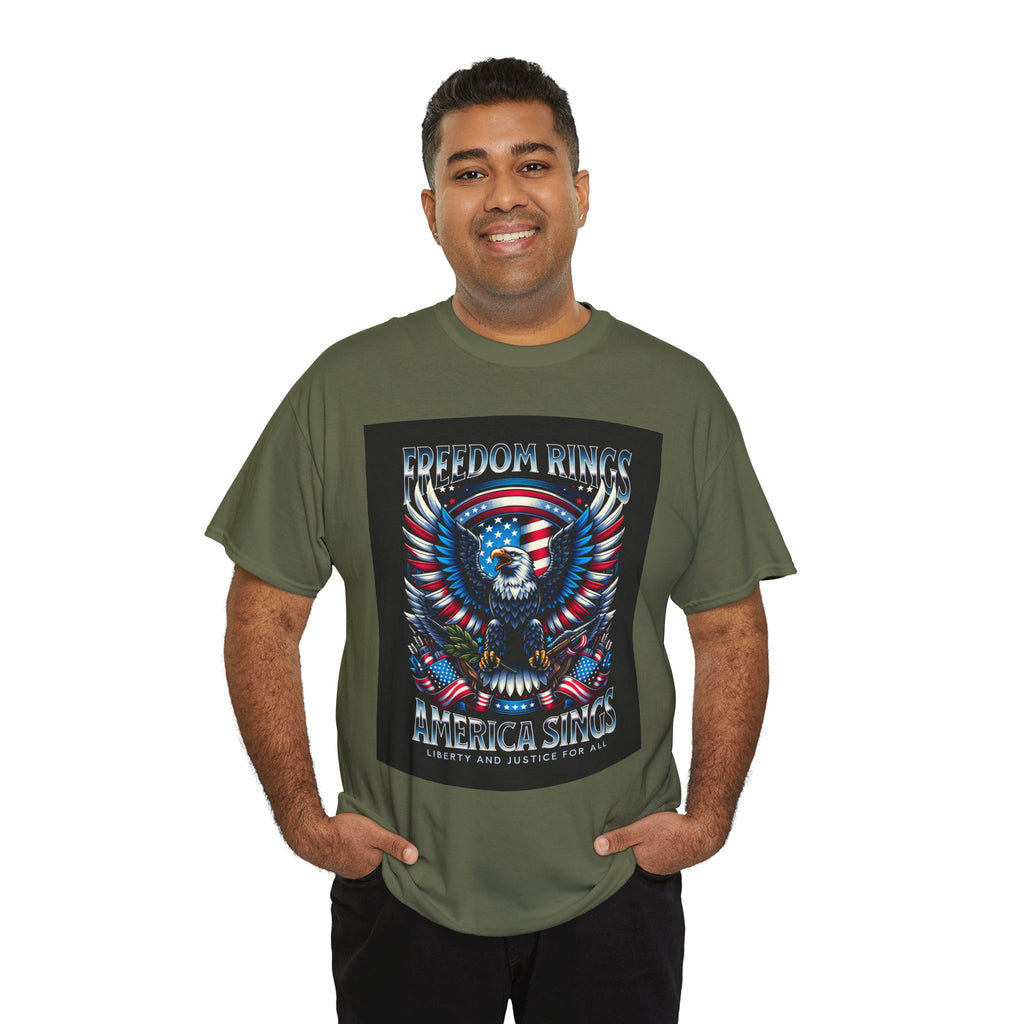 Eagle & American Flag Tee — "Freedom Rings, America Sings" Patriotic T-Shirt