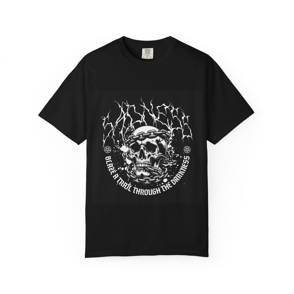 Graphic T-Shirt — 'Break a Path Through the Darkness' Skull Lightning Design