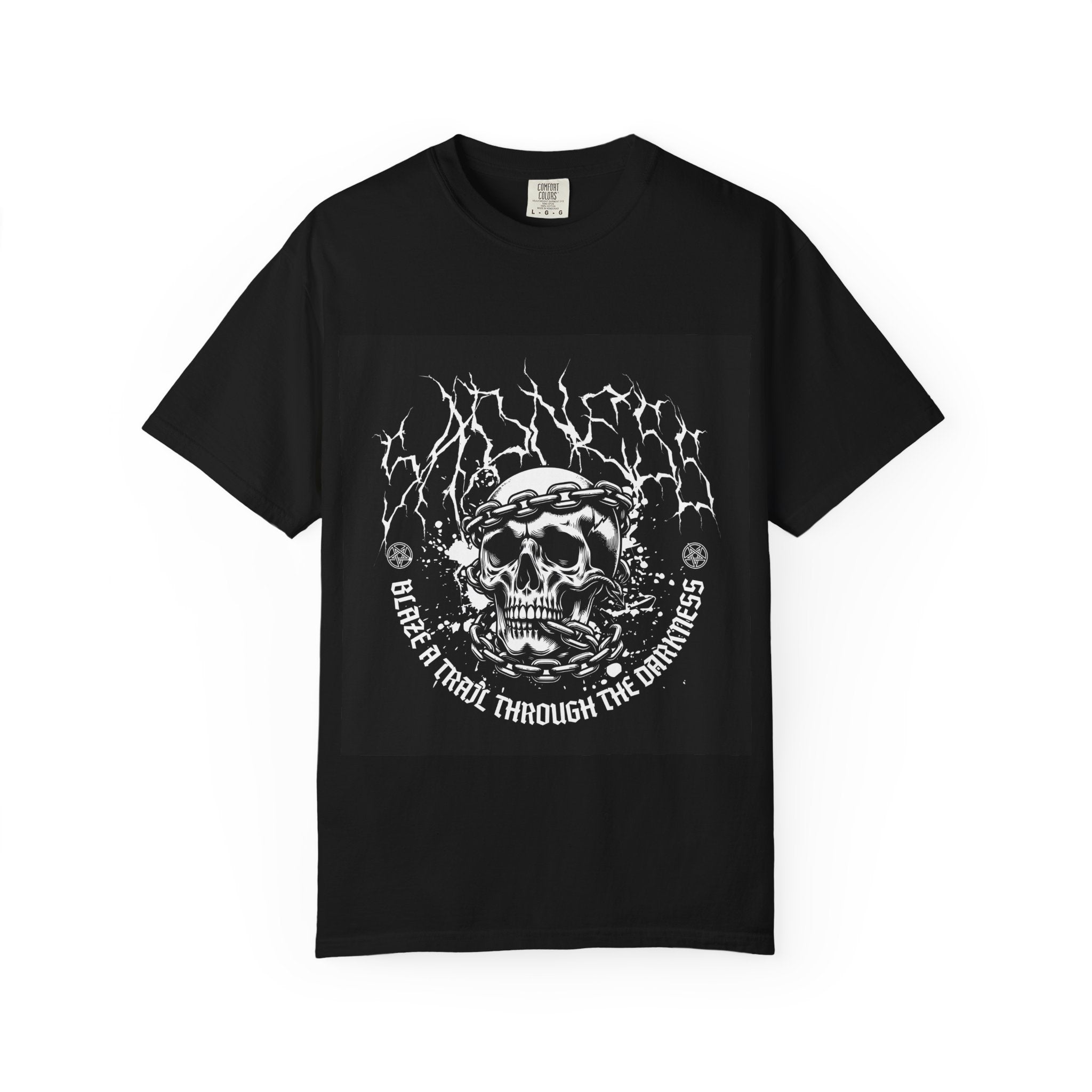 Graphic T-Shirt — 'Break a Path Through the Darkness' Skull Lightning Design