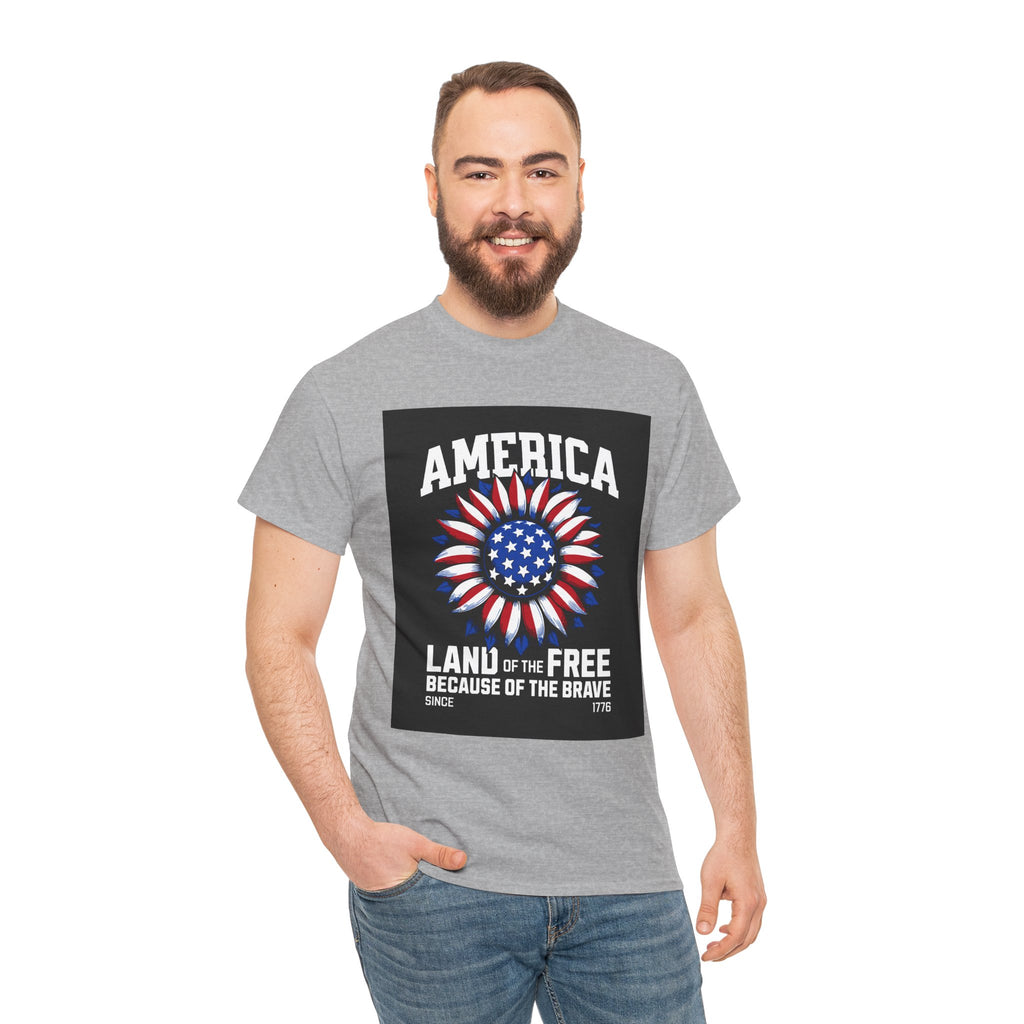 Patriotic America Tee — "Land of the Free Because of the Brave" Cotton T-Shirt