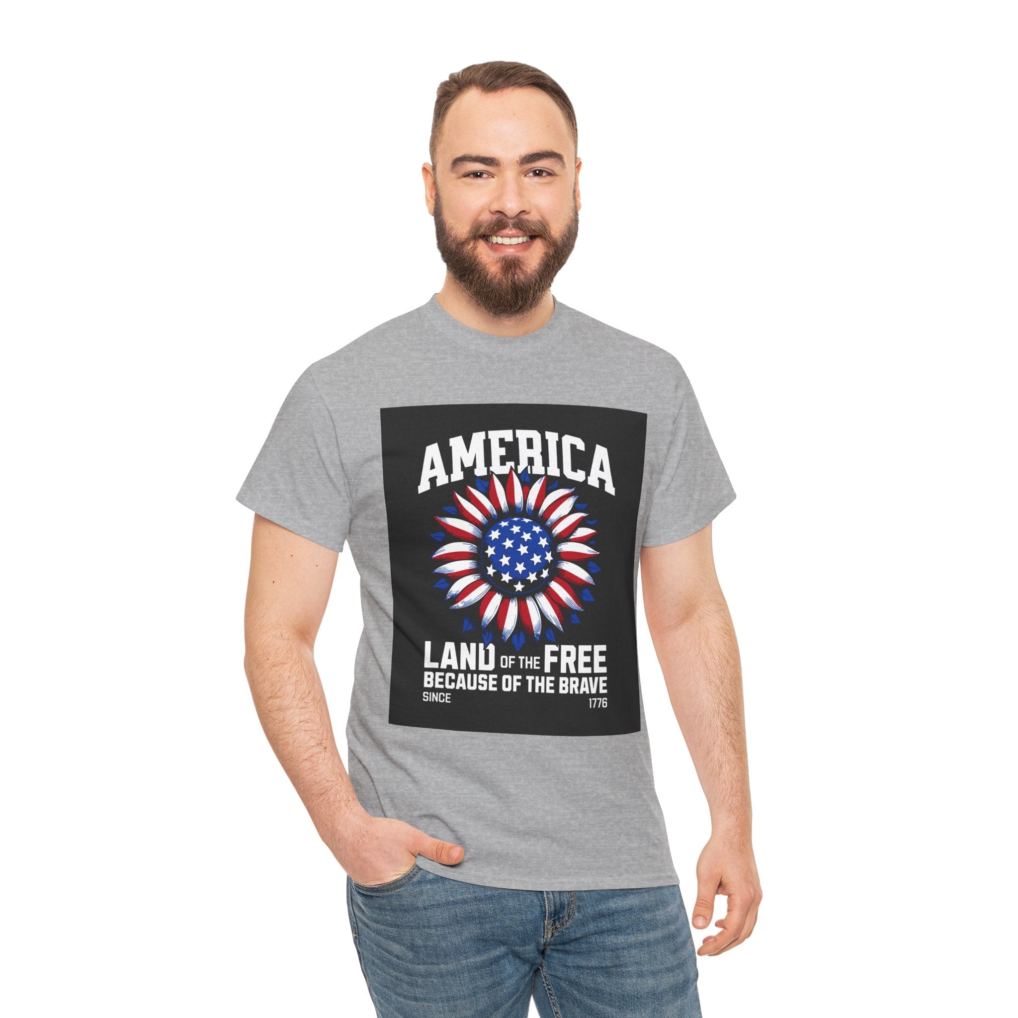 Patriotic America Tee — "Land of the Free Because of the Brave" Cotton T-Shirt