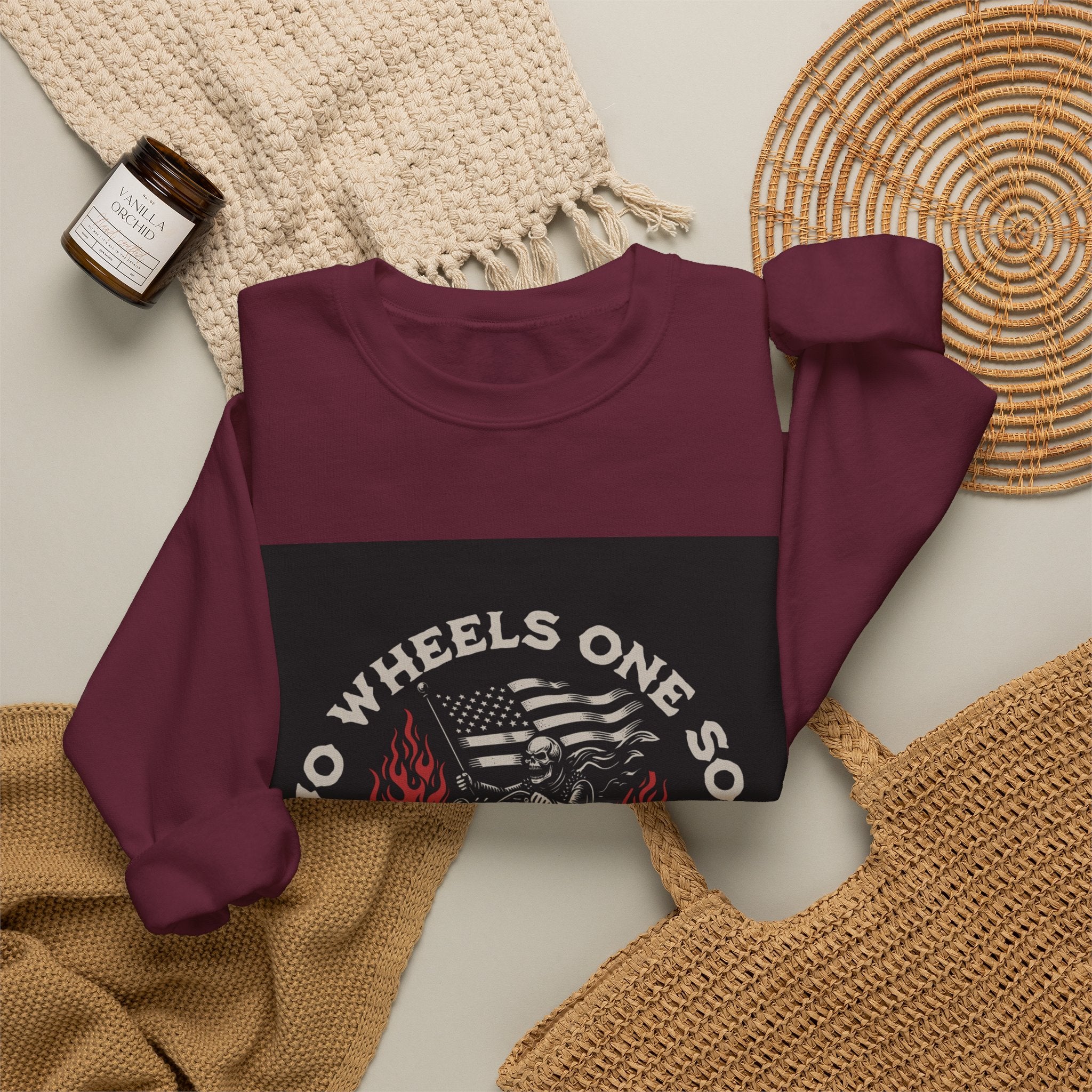 Motorcycle Crewneck Sweatshirt - "Two Wheels One Soul" Vintage Bike Graphic