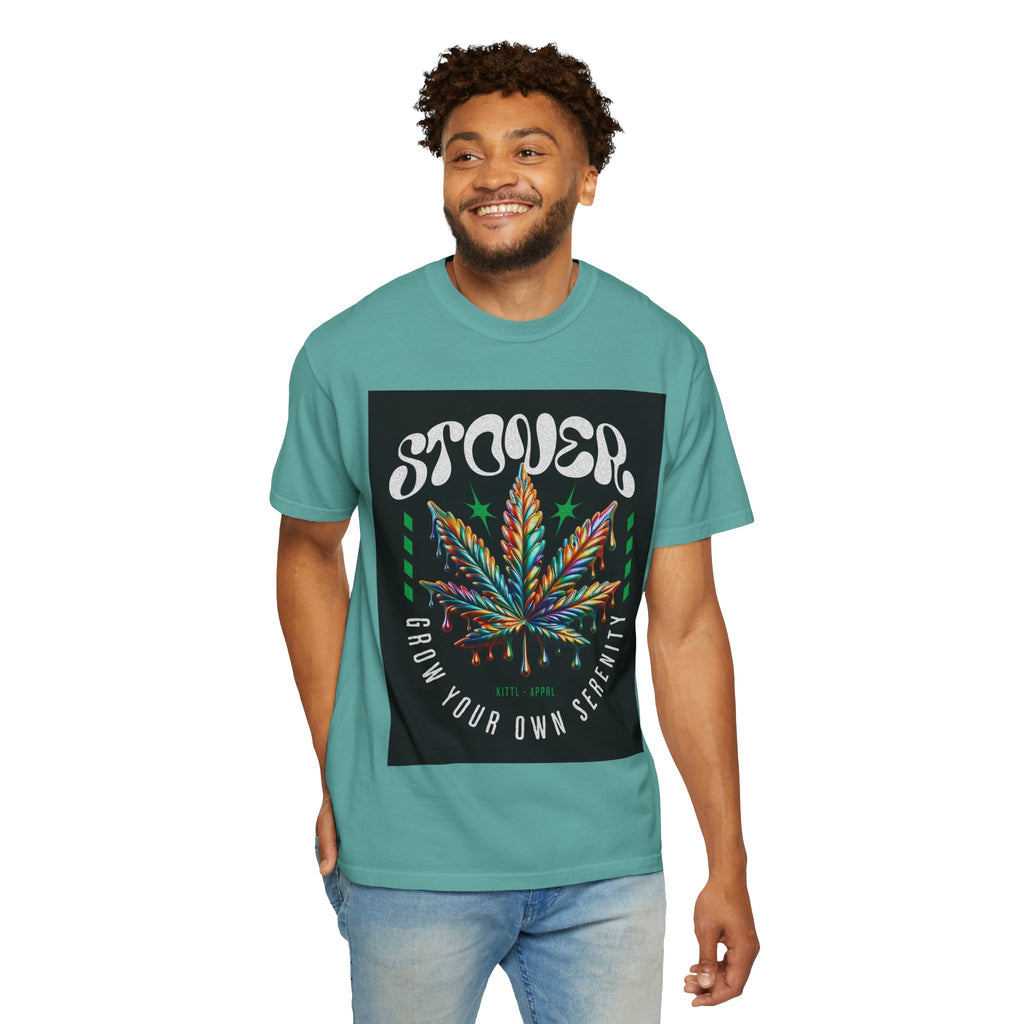 T-Shirt — Stover "Grow Your Own Serenity" Colorful Cannabis Leaf Graphic