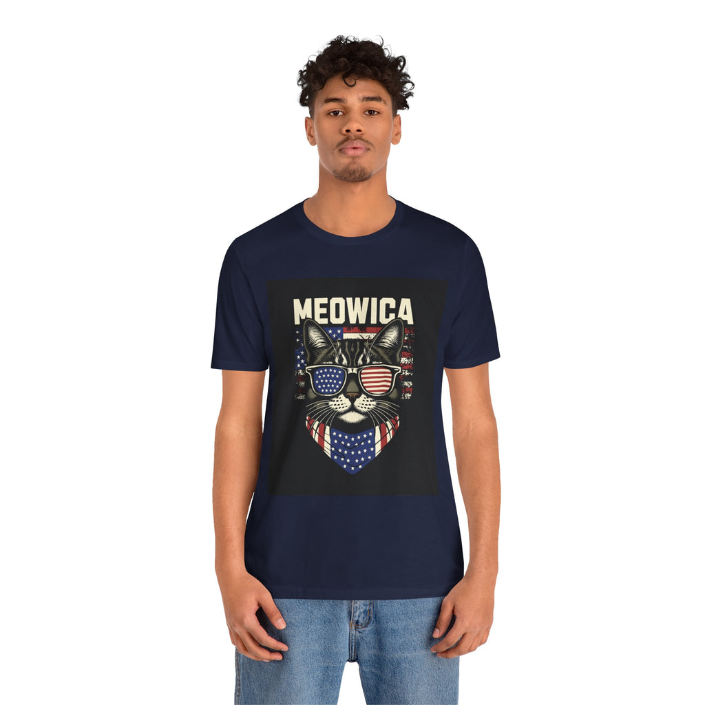 Meowica Cat Tee — Patriotic USA Flag Sunglasses Graphic T-Shirt