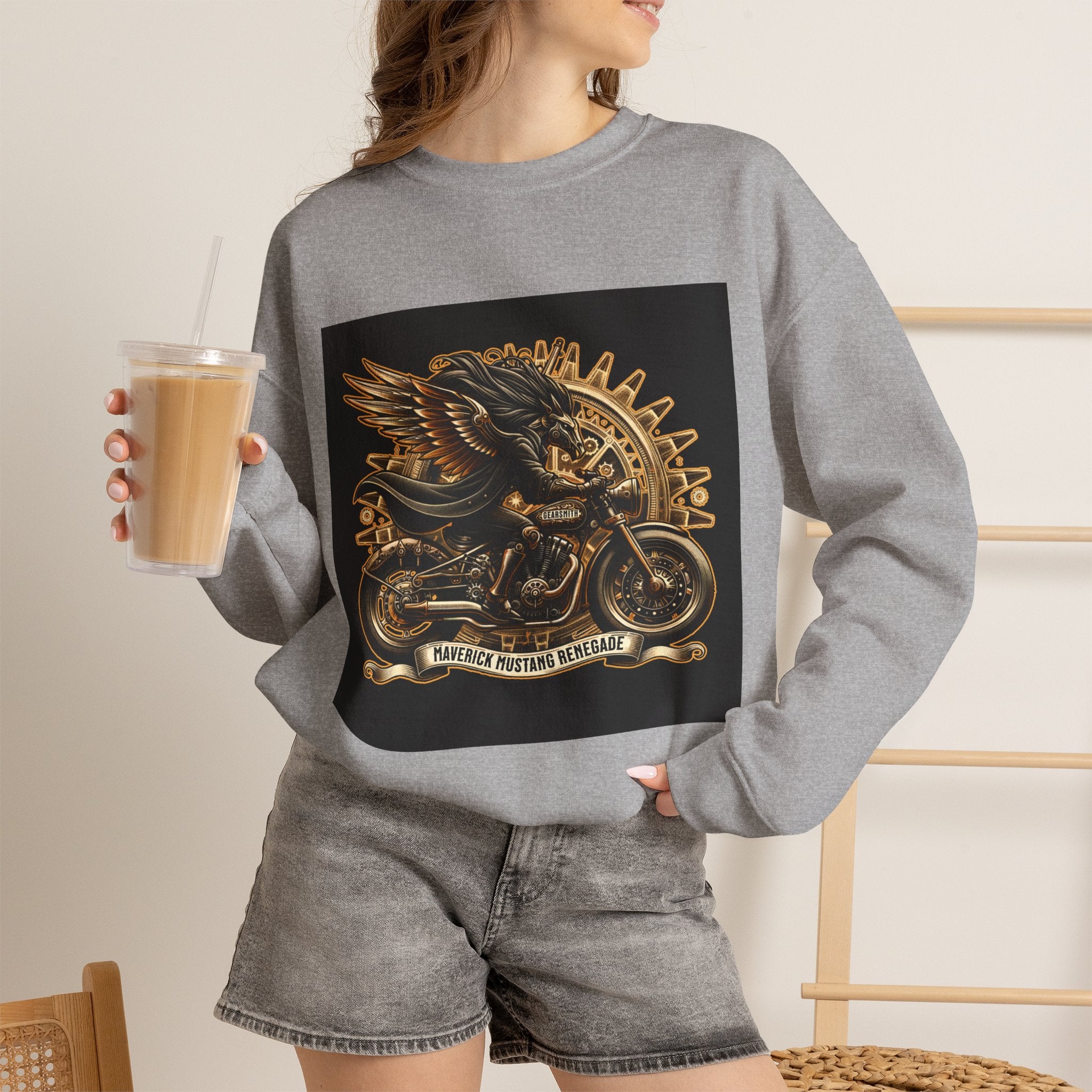 Motorcycle Eagle Crewneck Sweatshirt – "Liberty Rider" Vintage Biker Graphic